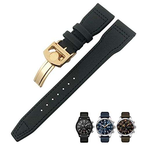 NTALJC 20mm 21mm 22mm Nylon Faser Leder -Uhrband Passform für IWC IW377729 IW389001 Big Pilot Watch Green Blue Black Watch Armband von NTALJC