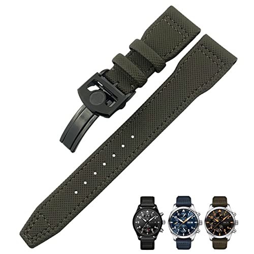 NTALJC 20mm 21mm 22mm Nylon Faser Leder -Uhrband Passform für IWC IW377729 IW389001 Big Pilot Watch Green Blue Black Watch Armband von NTALJC