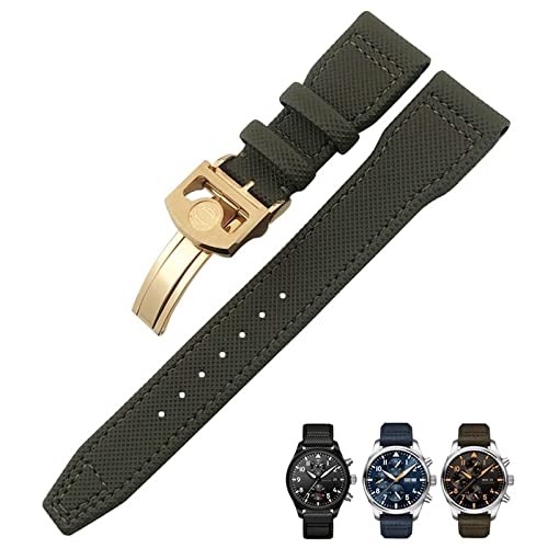 NTALJC 20mm 21mm 22mm Nylon Faser Leder -Uhrband Passform für IWC IW377729 IW389001 Big Pilot Watch Green Blue Black Watch Armband von NTALJC