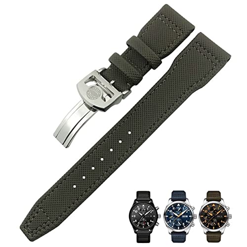 NTALJC 20mm 21mm 22mm Nylon Faser Leder -Uhrband Passform für IWC IW377729 IW389001 Big Pilot Watch Green Blue Black Watch Armband von NTALJC
