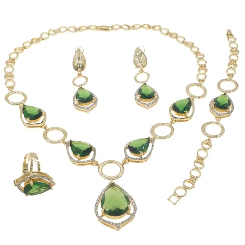 NTALJC 4 PCs Brautjungfer Bräute Schmucksets für funkelnde grüne Ohrringe Ring Frauenschmuck Sets für Verlobungsfeiern Abschlussball von NTALJC
