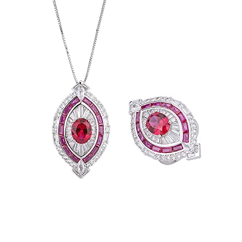 NTALJC 8 * 10mm Rubin Gemstone Anhänger Halskette Ringe für Frauen hoher Kohlenstoff Diamant Hochzeit Schmucksets Geschenke von NTALJC