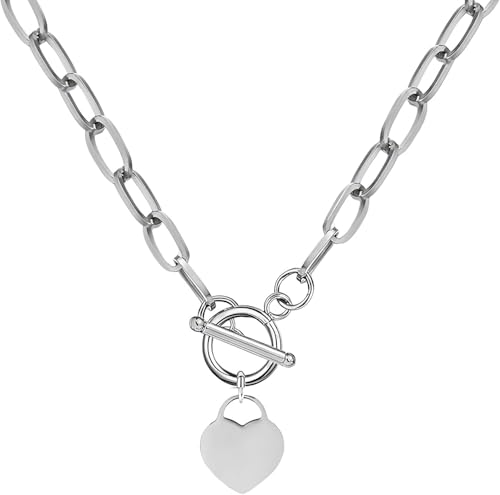 NTALJC Accessoires Sterling Silbermünze Umschaltkette für Frauen, Umschüttung der Papierklickkette Vorhängeschloss Anhänger Halskette - Schloss und Schlüssel, Herz, Münzkette Anhänger Halskette von NTALJC