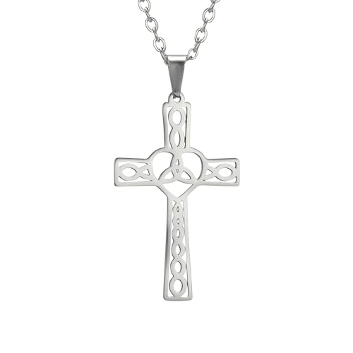 NTALJC Amulette Ewiger Knoten keltischer Kreuz Halskette für Menschen, Religion Jesus keltischer Kreuz Anhänger - Keltische Kreuzkette der Männer, Irish Cross Halskette Frauen Geburtstag Weihnachten von NTALJC