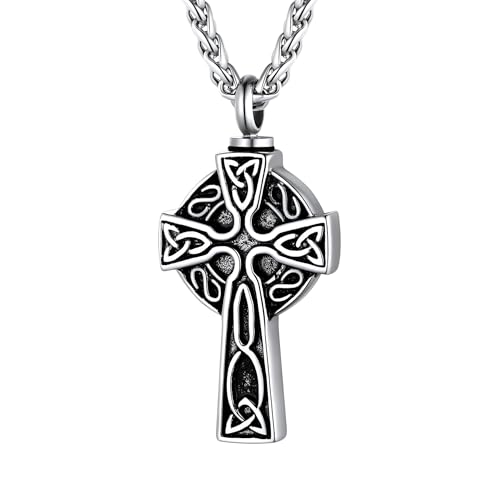 NTALJC Bestattungseinätigung Celtic Cross Halskette für Männer Frauen, Kepping Memorial Celtic Cross - Herren Celtic Cross Halskette, Irish Cross Halskette Geburtstag von NTALJC