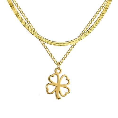 NTALJC Blattklee Halskette Frauen Mädchen, Klee - 4 Blattklee Halskette, Halskette, Klee Halskette für Geburtstag, Valentinstag von NTALJC