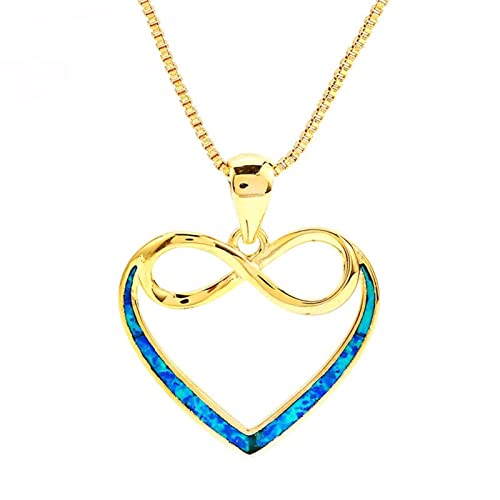 NTALJC Boho weibliche Herz Infinity Anhänger Halskette Gelb Gold Silber Farbkette Halsketten Vintage weiß blau Opal Halsketten für Frauen von NTALJC