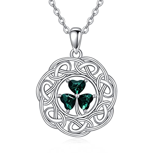 NTALJC Clover Halskette Silber Celtic Knot Shamrock Anhänger Halsketten mit Kristall Irish Lucky Jewely St. Patricks Tag Geschenke für Frauen Mädchen von NTALJC
