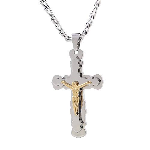 NTALJC Cross Gold Silber Ton Anhänger Halskette Figaro Link Kette Herren Schmuck Geschenk NTALJC Cross Gold Silber Ton Anhänger Halskette Figaro Link Kette Herren Schmuck Geschenk von NTALJC