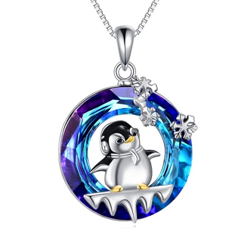 NTALJC Frosch/Tiger/Axolotl/Hummingbird/Penguin/Katze/Hippo/Bienen Halskette Silber Kristall Anhänger Halskette Süßes Tierschmuck Geschenk für Frauen von NTALJC