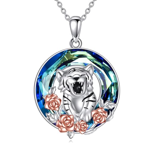 NTALJC Frosch/Tiger/Axolotl/Hummingbird/Penguin/Katze/Hippo/Bienen Halskette Silber Kristall Anhänger Halskette Süßes Tierschmuck Geschenk für Frauen von NTALJC