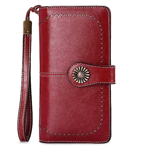 NTALJC Geldbörsen für Damen, RFID-blockierende Damen-Geldbörse, dreifach faltbar, echtes Leder, Lange Damen-Geldbörse mit großer Kapazität, Damen-Reise-Geldbörse, Handgelenk-Kartenetui, Geldbörse, A von NTALJC