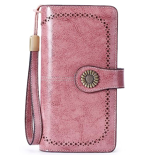 NTALJC Geldbörsen für Damen, RFID-blockierende Damen-Geldbörse, dreifach faltbar, echtes Leder, Lange Damen-Geldbörse mit großer Kapazität, Damen-Reise-Geldbörse, Handgelenk-Kartenetui, Geldbörse, M von NTALJC