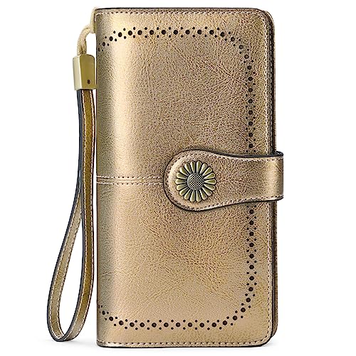 NTALJC Geldbörsen für Damen, RFID-blockierende Damen-Geldbörse, dreifach faltbar, echtes Leder, Lange Damen-Geldbörse mit großer Kapazität, Damen-Reise-Geldbörse, Wristlet-Kartenetui, Geldbörse, S von NTALJC