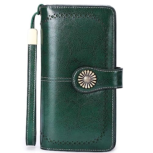 NTALJC Geldbörsen für Damen, RFID-blockierende Damen-Geldbörse, dreifach faltbar, echtes Leder, Lange Damen-Geldbörse mit großer Kapazität, Damen-Reise-Geldbörse, Wristlet-Kartenetui, Geldbörse, K von NTALJC