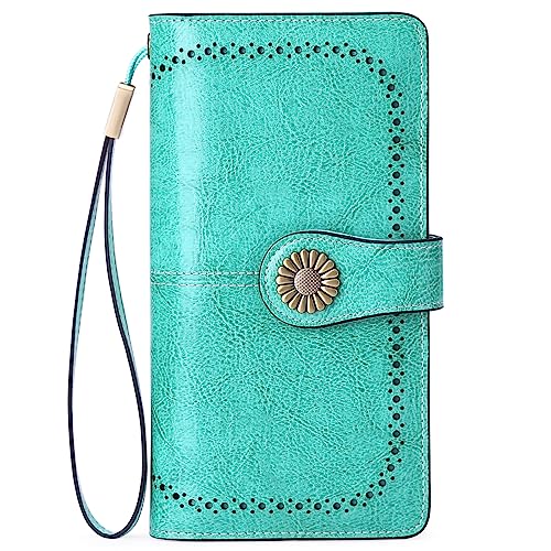 NTALJC Geldbörsen für Damen, RFID-blockierende Damen-Trifold-Brieftasche, echtes Leder, Lange Damen-Geldbörse mit großer Kapazität, Damen-Reise-Geldbörse, Wristlet-Kartenetui, Geldbörse, Q von NTALJC