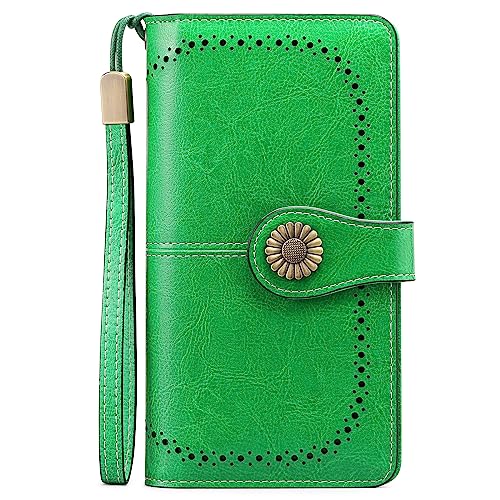 NTALJC Geldbörsen für Damen, RFID-blockierende Damen-Trifold-Brieftasche, echtes Leder, Lange Damen-Geldbörse mit großer Kapazität, Damen-Reise-Geldbörse, Wristlet-Kartenetui, Geldbörse, V von NTALJC