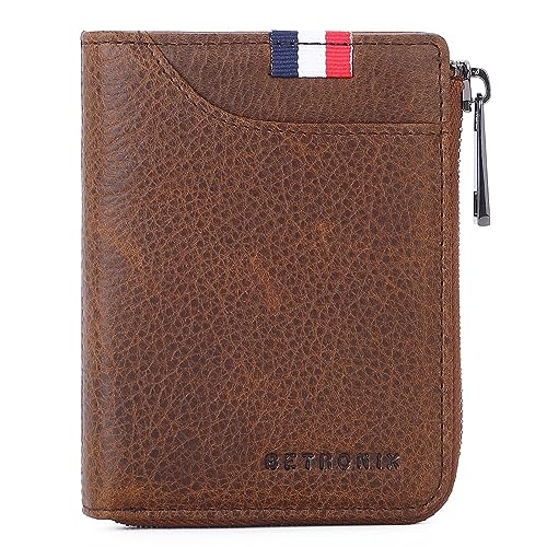 NTALJC Herren-Geldbörse aus echtem Leder mit großem Fassungsvermögen, RFID-blockierend, weiche echte Vintage-Geldbörse mit Reißverschluss, 10 Kartenfächern und Münzfach mit Reißverschluss von NTALJC