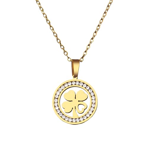 NTALJC Herzgeformte vier Blattklee Halskette für weibliche Mädchen, zarte Kristall -Strass -Klee - 4 Blattklee Halskette, Halskette, Happy Clover von NTALJC