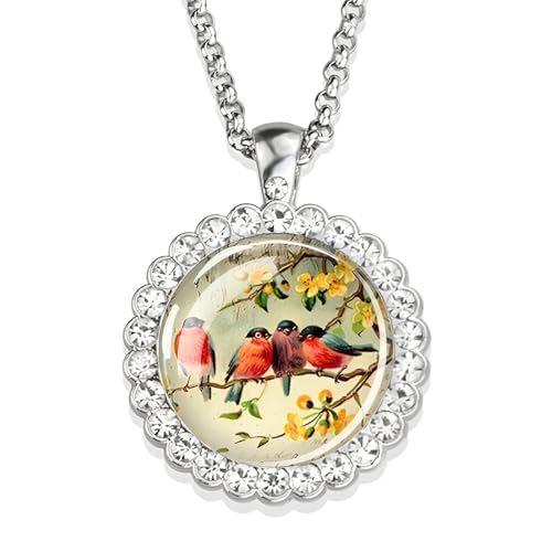 NTALJC Hummingbird Halskette für Frauen und Männer, Hummingbird Halskette Kardinalvogelkunst Bild Glas Strass Anhänger Kette süßer Vogelschmuck, niedlicher Tierschmuck Urlaub von NTALJC