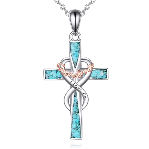 NTALJC In Sterling Silber mit Christian Cross für Großmutter-Gift für Großmutter, Turquoise von NTALJC