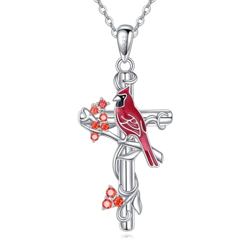 NTALJC Kardinalkreuz Halskette Silber Rot Vogel Anhänger Schmuck Geschenk für Frauen von NTALJC