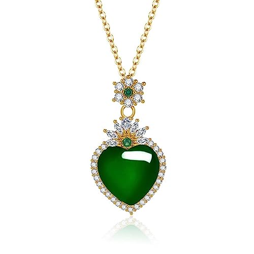 NTALJC Liebe herzförmige Achateingelegtes Emerald Green Chalcedon Anhänger Halskette für Frauen leichter Ende Schmuck von NTALJC