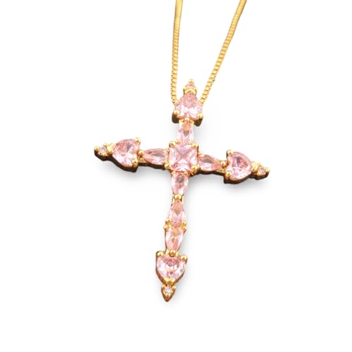 NTALJC Mädchen Accessoires Fashion Cross Anhänger Halskette für Frauen Punk Kristallpullover Kette Personalisierte Schmuckzubehör Halskette Halskette von NTALJC