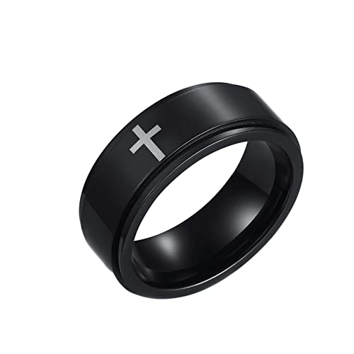 NTALJC Männer Punkringe Edelstahl, Eheringe für Männer Angstringe Spinner Cross 8mm Comfort Fit Personalisierten benutzerdefinierten Gravavenring von NTALJC
