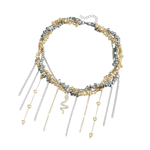 NTALJC Mit Schlangenanhänger mit Pompons in Fme des Herzens und unregelmäßigen Perlen für die Feiertage und den Alltag von NTALJC