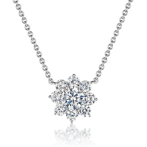 NTALJC Moissanit Halskette für Frauen und Farbe VVS1 Ausgezeichneter Runde Diamond Sonnenblumen Anhänger Halskette Silber Schmuck Schmuck von NTALJC