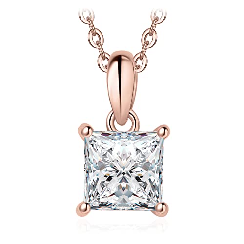 NTALJC Moissanit d Farbe 1CT Prinzessin Sterling Silber Anhänger Halskette für Frau Keine Kette gelb Rose plattiert von NTALJC