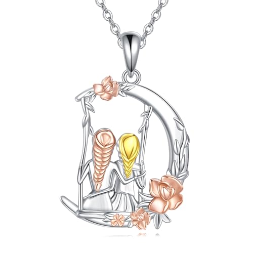 NTALJC Mond Halskette Silber Bär/Elefant/Eule/Meerjungfrau/Schwestern Anhänger Halskette süße Tierschmuckgeschenke für Frauen von NTALJC