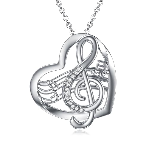 NTALJC Musik Notiz Halskette für Frauen Silber Höhen Clef Herz Anhänger Musik Note Schmuck Geschenk für Musikliebhaber Frauen Teenager Mädchen von NTALJC