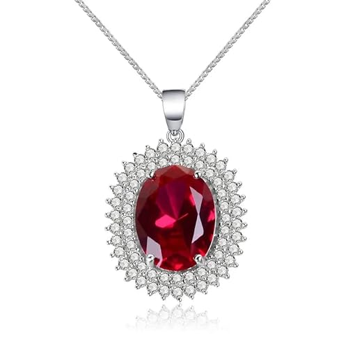 NTALJC Oval 4CT Ruby CZ Anhänger echter silberne Hochzeitsanhänger Ketten Halskette für Frauen Brautschmuck von NTALJC