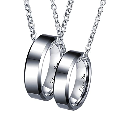 NTALJC Passendes Paar Halsketten Custom, Versprechen Halskette passen Matching Eheringe Tungsten 6 mm poliertesNecklace Personalisierte Valentinstag Geschenke von NTALJC