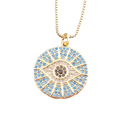 NTALJC Pave Zircon Evil Eye Round Anhängerkette Halskette, kein Edelstein von NTALJC