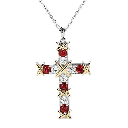 NTALJC Ruby Diamond Cross Anhänger echte silberne Party Hochzeitsanhänger Halskette für Frauen Männer Moissanite Schmuck Geschenk von NTALJC