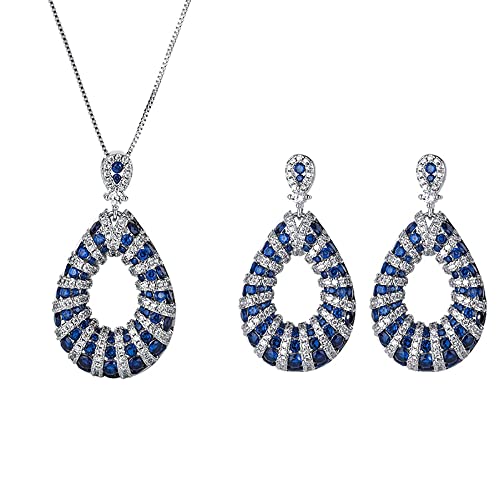 NTALJC Sapphire Gemstone High Carbon Diamond Anhänger Halskette Ohrringe Hochzeit Schmuck Set Geburtstagsgeschenk für Frauen von NTALJC