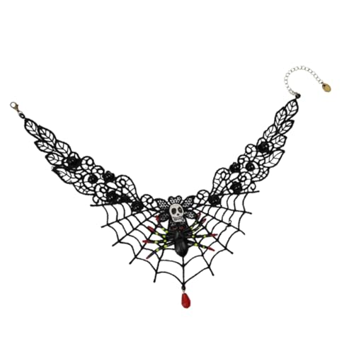 NTALJC Schreckliche Halloween -Halskette -Halskette Spitze übertrieben anheizt Festliche Schädelkette für Frauen vorhanden von NTALJC