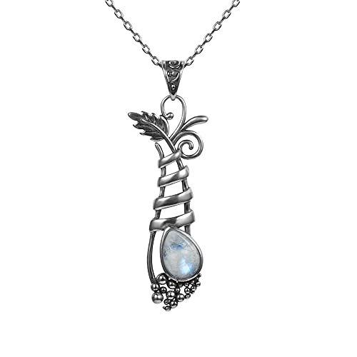 NTALJC Silberschmuck Anhänger Halskette Frauen Traubenpflanze Formen natürliche Mondstein Lange Anhänger Geschenke von NTALJC