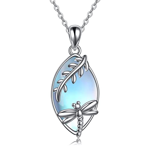 NTALJC Silver Dragonfly Necklace for Women - Moonstone/Moss Agate/Blue Crystal/Turquoise/Aquamarine Pendant - Jewelry Gift for Girls Lover Birthday von NTALJC