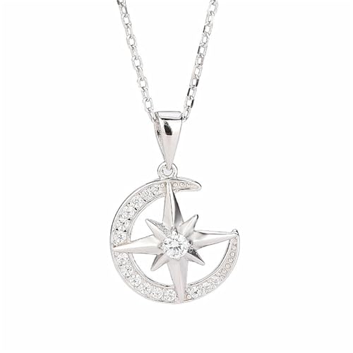 NTALJC Silver Star Moon Anhänger Halskette Hip Hop Punk Halskette Weihnachten Ins Stil Frauen Geburtstagsfeier Geschenk einfacher Schmuck von NTALJC