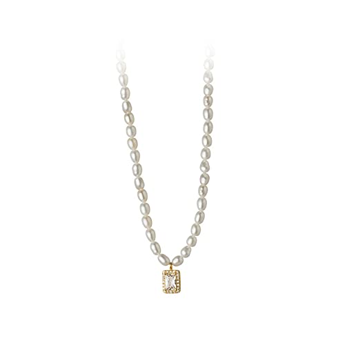 NTALJC Sprudeln quadratische Halskette Pearl Temperament Frauen Schmuck Perlenkette Choker Handgefertigt (Edelsteinfarbe: Marineblau) von NTALJC