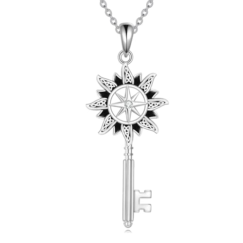 NTALJC Star Sunflower Key Halskette Silber Anhänger Halskette Inspirierende Sonnenblumenschmuck Geschenk für Frauen Mädchen von NTALJC