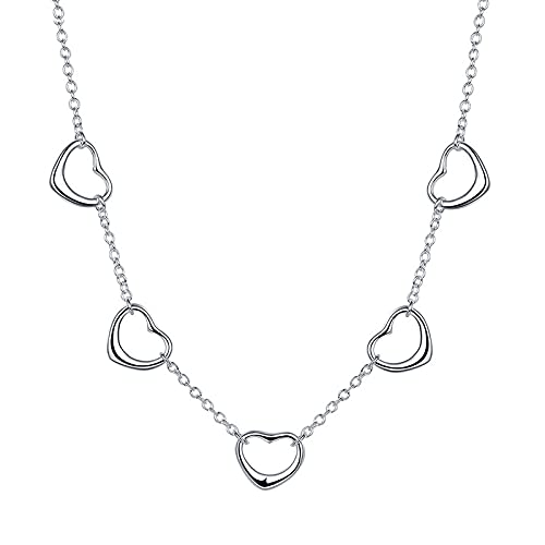 NTALJC Sterling Silber 18 Zoll Linkkette 5 Herzanhänger für Frauen Hochzeitsgeschenk von NTALJC