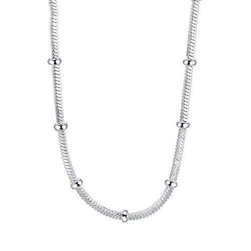 NTALJC Sterling Silber 18 Zoll Schlangenkette Perlen für Männer Frauen Hochzeit Schmuck Geschenke von NTALJC