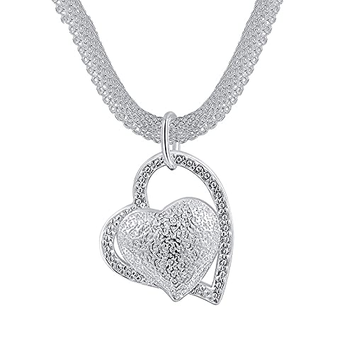 NTALJC Sterling Silber 18 Zoll gefrostetes Doppelherz Anhänger für Frau Hochzeit Schmuck Geschenk von NTALJC
