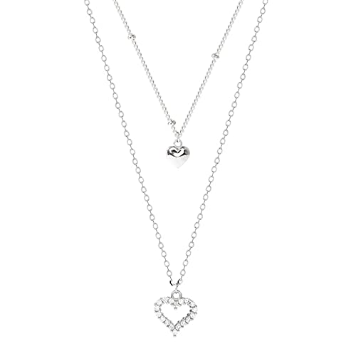 NTALJC Sterling Silber Doppelschicht Perlenkette Herz Anhänger Halsketten charmantes Zirkon Halshalskette für Frauen von NTALJC