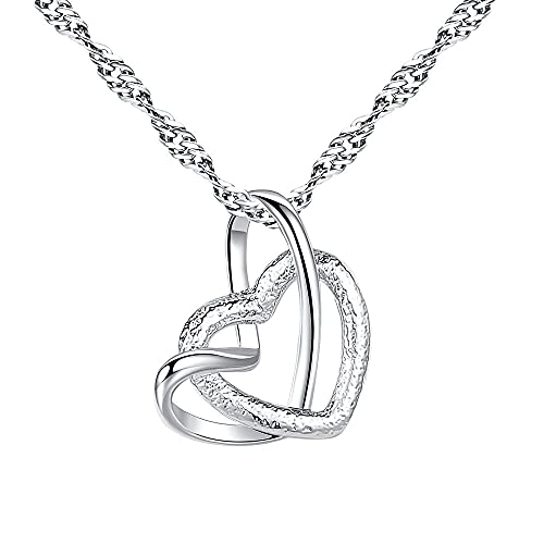 NTALJC Sterling Silber Double Heart Form Halsketten und Anhänger Chokerfeier Hochzeit Schmuck für Frauen von NTALJC
